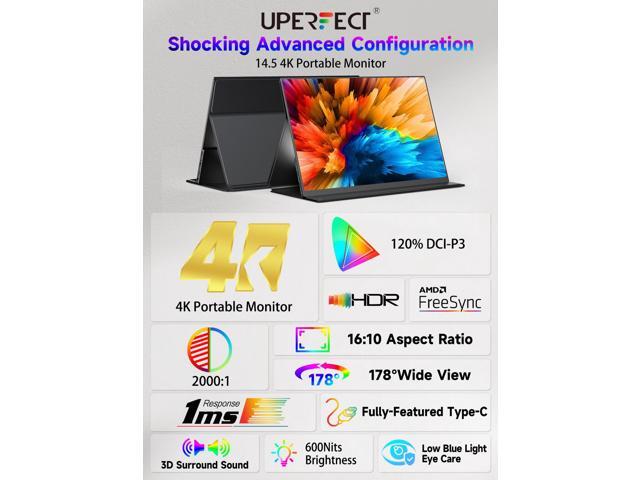 UPERFECT 14.5' 4K UHD Portable Monitor, 600 Nits Brightness, 3840x2400 Matte IPS Screen, 100% sRGB, Smart Cover Included, Compatible with Laptop,...
