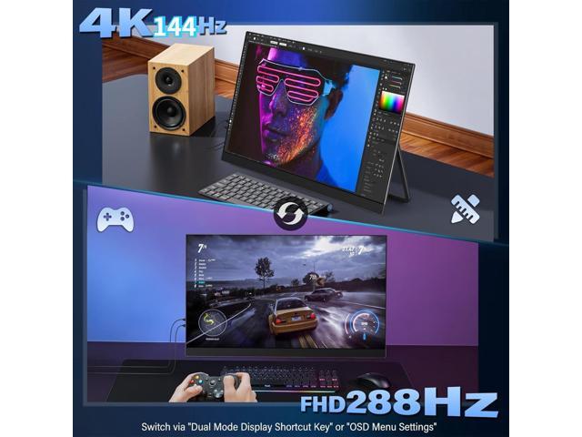 Uperfect 27' LS Series Portable Gaming Monitor 4K UHD 3840x2160@144Hz & FHD 1080p@288Hz Dual-Mode IPS 100% sRGB USB-C Power Delivery ...