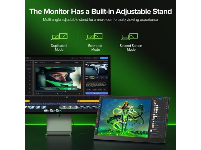 Uperfect 15.6' FHD 1080P Portable Monitor with Stand, IPS Screen, USB-C & Mini HDMI, VESA Mountable, for Laptop/Phone/Gaming/Switch