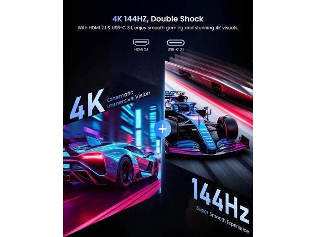 UPERFECT 19' UHD 4K 144Hz Portable Gaming Monitor with QLED, 500 Nits, 100% DCI-P3 Built-in Stand & VESA Mount for Laptop, PC, Console