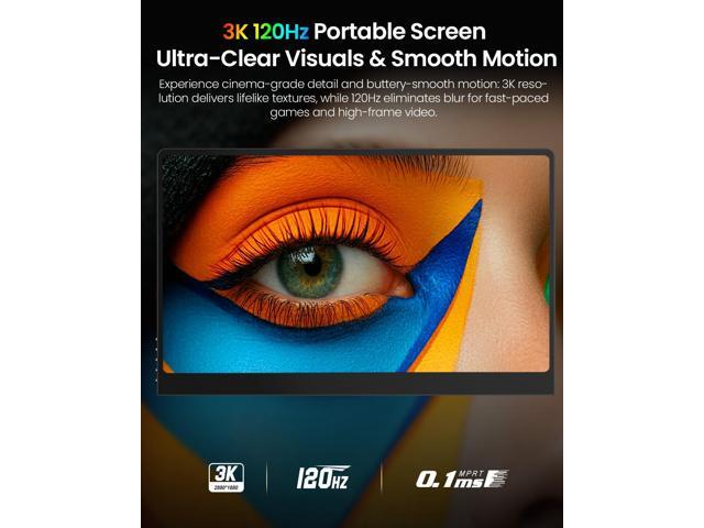 UPERFECT 14' 3K OLED Portable Monitor, 2880x1800 120Hz 0.1ms Gaming Display, 500nits 120% DCI-P3 HDR, Ultra-Slim External Monitor for Laptop, PC,...
