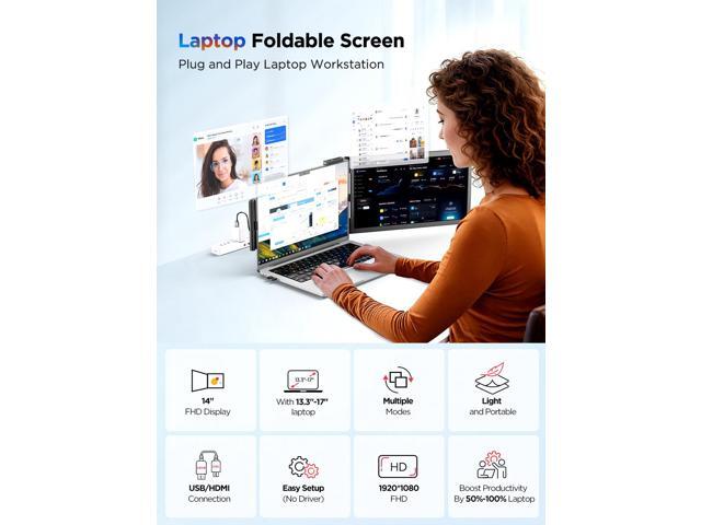 UPERFECT 14' Laptop Screen Extender 1080P FHD IPS Portable Monitor, HDMI & USB-C Plug & Play, Compatible with Windows/Mac/Chrome/Android,...