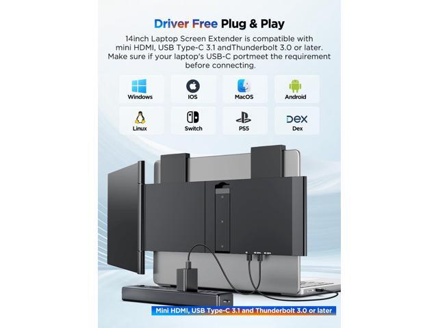 UPERFECT 14' Laptop Screen Extender 1080P FHD IPS Portable Monitor, HDMI & USB-C Plug & Play, Compatible with Windows/Mac/Chrome/Android,...