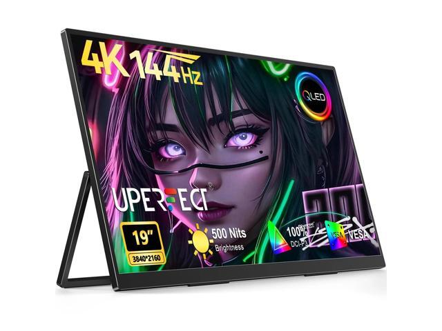 UPERFECT 19' UHD 4K 144Hz Portable Gaming Monitor with QLED, 500 Nits, 100% DCI-P3 Built-in Stand & VESA Mount for Laptop, PC, Console
