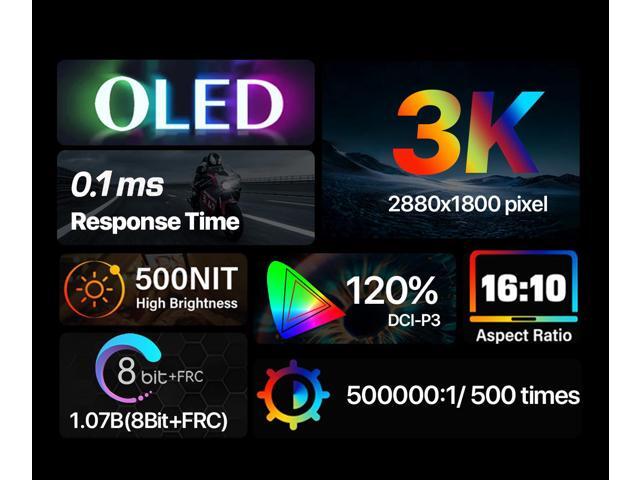 UPERFECT 14' 3K OLED HDR Portable Monitor 500,000:1 Contrast 2880x1800 120Hz 0.1ms 500nits 120% DCI-P3 Ultra-Slim USB-C Gaming Display for Laptop...