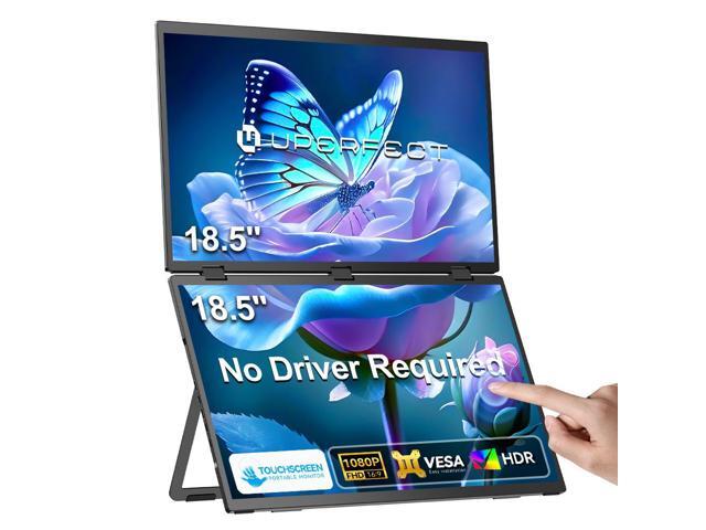 UPERFECT Delta 18.5' Dual Portable Monitor 100Hz IPS Touchscreen, Triple Stacked Folding Design, Driver-Free Plug & Play, Built-in Stand & VESA.