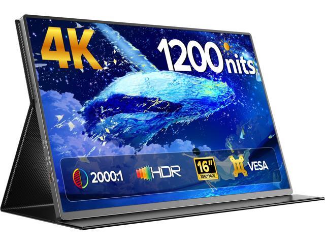 UPERFECT 16' 4K Portable Monitor 3840x2400 UHD, 1200 Nits High Brightness, 145% sRGB, 2000:1 Contrast Ratio, USB-C & Mini HDMI, VESA Mount.