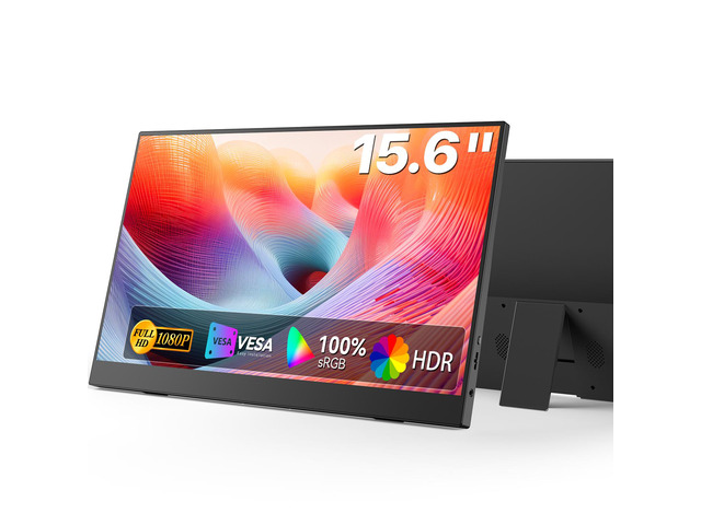 UPERFECT 15.6' Portable Monitor - 100% sRGB 1080P IPS, Ultra-Slim USB-C & HDMI Plug & Play, Built-in Stand & Speakers