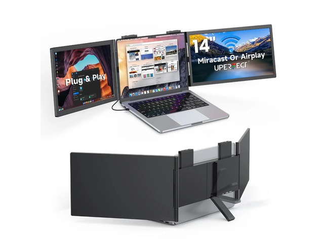 UPERFECT 14' Dual Laptop Screen Extender Triple Monitor Display via One USB-C Cable, 1080P FHD IPS Portable Monitor for 14-16.5' Laptops,...