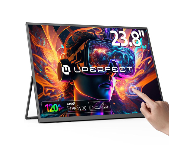 UPERFECT 24' 120Hz QLED Portable Touchscreen Monitor FHD 1080P, 125% sRGB, 400 nits, with Adjustable Stand & VESA Support, HDMI & USB-C...