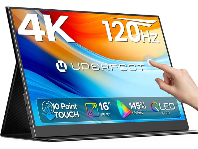 UPERFECT 16' 4K QLED Gaming Portable Touchscreen Monitor, 3840x2400 120Hz 0.1ms FreeSync, 145% sRGB 600 Nits HDR, 2000:1, 16:10, USB-C/Mini HDMI,...