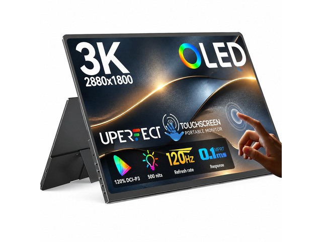 UPERFECT GR14BU 14' OLED Touchscreen Portable Monitor, 3K 2880x1800 120Hz, 0.1ms, 500 Nits, 120% DCI-P3, 500000:1, USB-C/HDMI, Ultra-Slim Metal for...