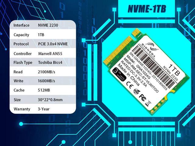 GIONEDA M.2 NVME 2230 1TB SSD PCI-Express Gen3.0x4 3D NAND Gaming Internal Solid State Drive for Surface Laptop 3, 4, Pro 7+, 8, X, Steam Deck