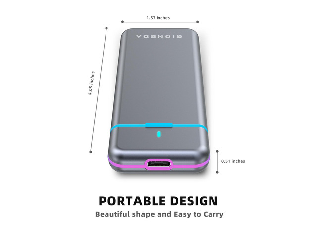 Gioneda RGB Portable External Solid State Disk - High-Speed Data Transfer Up to 1000MB/s- USB 3.1 TypeC - Shockproof - 1TB