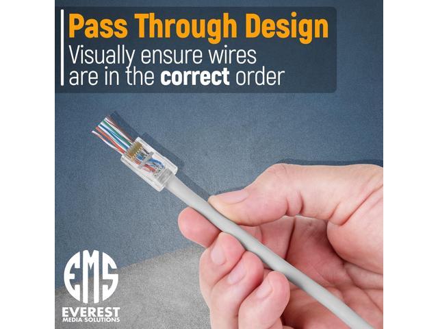 Everest Media Solutions RJ45 Cat6 Pass Through Connectors - Pack of 100 - EZ to Crimp Modular Plug for Solid or Stranded UTP Network Cable - Male...
