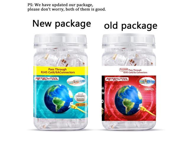 RJ45 23AWG Cat6a Cat6 Connector Gold Plated 8P8C Pass Through Ends UTP Network Plug for Unshielded Twisted Pair Solid Wire & Standard Cables ...