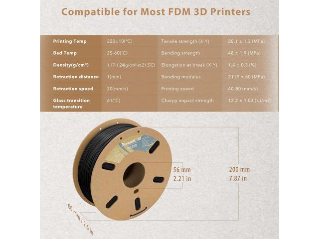 DURAMIC 3D PLA Plus Filament 1.75mm Black 1kg, 1.75 Pro Printer 8 Times Strength, 1kg Cardboard Spool Printing Dimensional Accuracy 99% +/- 0.03 mm