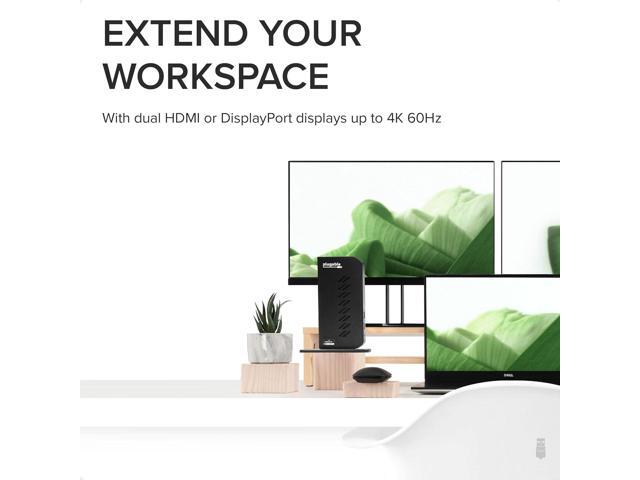 Plugable USB 3.0 and USB-C Dual 4K Display Docking Station with DisplayPort and HDMI for Windows and Mac (Dual 4K DisplayPort & HDMI, Gigabit...