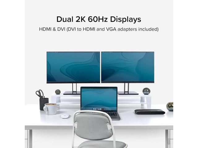 Plugable Universal Docking Station for Windows, MacBook, Chromebook - Dual HDMI Monitors or DVI/VGA, Gigabit Ethernet, Audio, 6 USB Ports (UD-3900H)