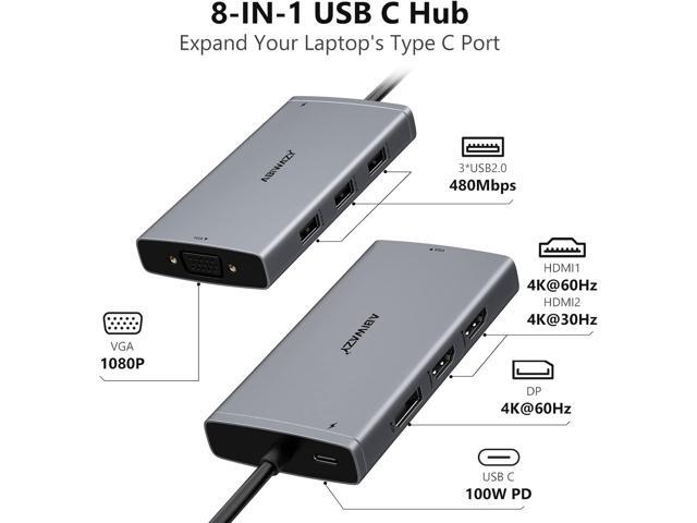 ABIWAZY USB C Docking Station Dual Monitor Adapter for Dell HP Laptop Docking Station 3 Monitors Quadruple Display USBC Hub Dongle to 4K...