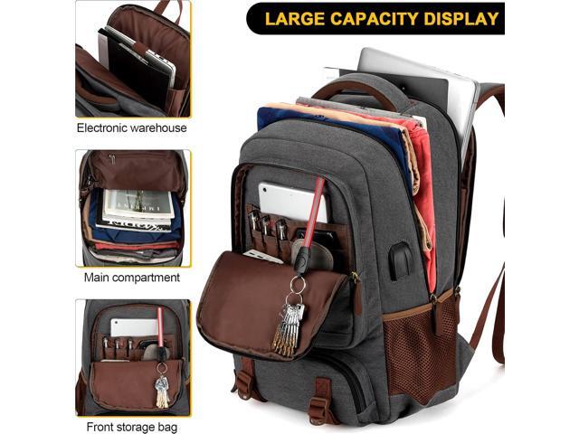 Tzowla Canvas Laptop Backpack, Bag for Men Women,Travel Work Rucksack Fits 15.6 Inch Laptop, Bookbag with USB Charging Port