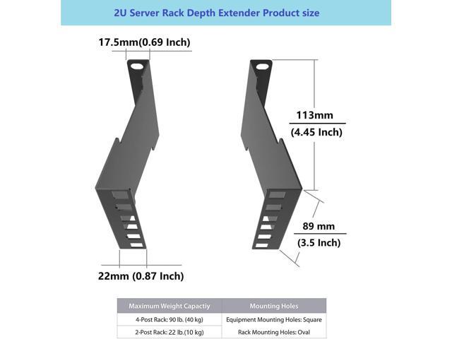 Jingchengmei 2U Server Rack Depth Extender - 4-Inch Deep -Recessed Rack Mount Adapter Kit for Network Rack (2UEXB)