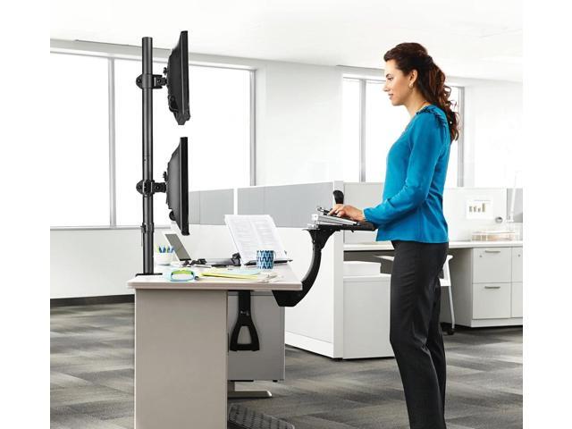 suptek Dual LED LCD Monitor Stand up Desk Mount for 2 / Two Screens up to 27 inch Extra Tall 31.5' Pole Heavy Duty Fully Adjustable Stand Vertical...
