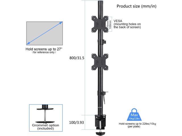 suptek Dual LED LCD Monitor Stand up Desk Mount for 2 / Two Screens up to 27 inch Extra Tall 31.5' Pole Heavy Duty Fully Adjustable Stand Vertical...