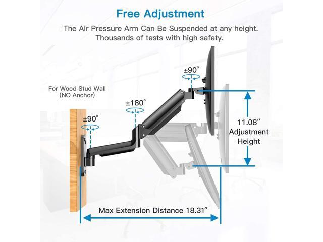 HUANUO Single Monitor Wall Mount for 13 to 32 Inch Computer Screen, Monitor Wall Mount Arm Holds up to 17.6lbs, Height Adjustable Full Motion Gas...