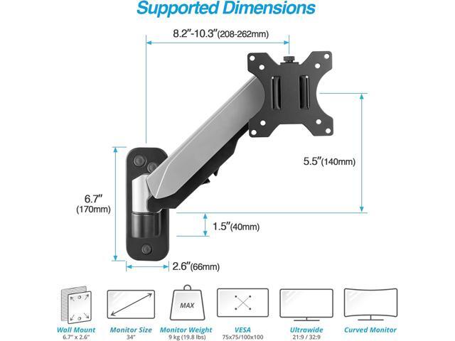 AVLT Single 13'-32' Monitor Wall Mount fits Flat/Curved Computer Monitor Full Motion Height Swivel Tilt Rotation Adjustable Monitor Arm -...