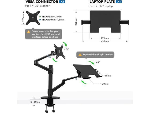 Viozon Monitor and Laptop Mount, 2-in-1 Adjustable Dual Arm Desk Mounts Single Desk Arm Stand/Holder for 17 to 32 Inch LCD Computer Screens, Extra...