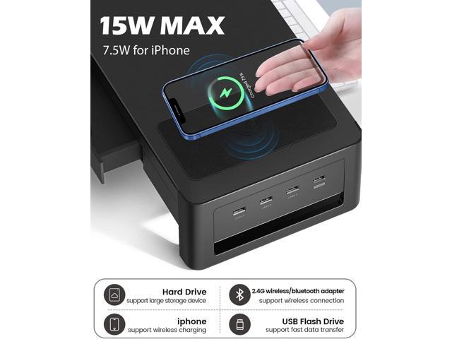 meatanty Dual Monitor Stand Riser with 2 Drawers,4 USB Ports and Charging Pad,Metal Monitor Stand for 2 Monitors Supports Transfer Data and...