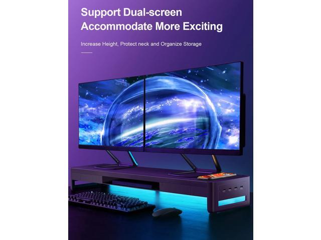 meatanty Dual Monitor Stand Riser with 2 Drawers,4 USB Ports and Charging Pad,Metal Monitor Stand for 2 Monitors Supports Transfer Data and...