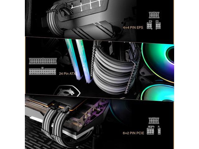 EZDIY-FAB PSU Extension Cable Sleeved Custom Mod PC Power Supply Cable, Soft Nylon Braided with Comb Kit 24PIN/8PIN to 6+2Pin/ 8PIN to 4+4PIN-30CM...