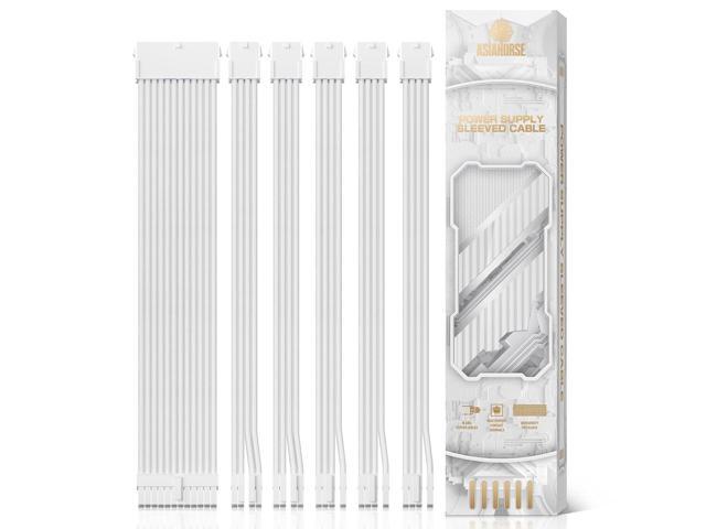 AsiaHorse Power Supply Sleeved Cable, 16 AWG PSU Extension Cable Kit of White Connector, 1x24Pin/2x4+4 EPS/3x6+2 PCI-E, 30cm Length with Combs-White