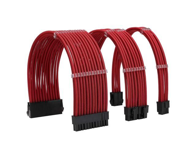 Sleeve Extension Power Supply Cable Kit 18AWG ATX 24P+ EPS 8-P+PCI-E8-P with Combs for PSU to Motherboard/GPU (red)