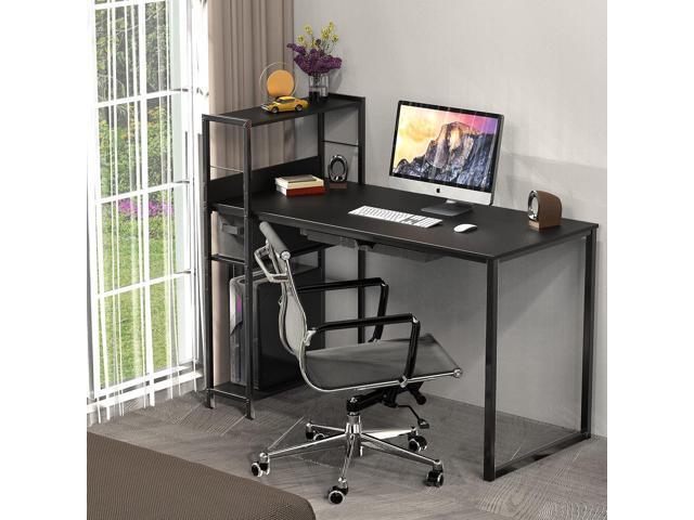 SHW 46-Inch Home Office Mission Computer Desk with Side Shelf and Drawer, Black