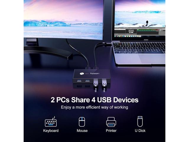 USB 3.0 Switch Selector,KVM Switch Adapter 2 Computer Sharing 4 USB Devices, Peripheral Hub Box for Mouse Keyboard Scanner Printer PC, with One...