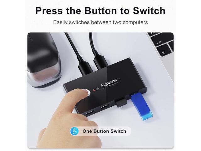 USB 3.0 Switch Selector,KVM Switch Adapter 2 Computer Sharing 4 USB Devices, Peripheral Hub Box for Mouse Keyboard Scanner Printer PC, with One...