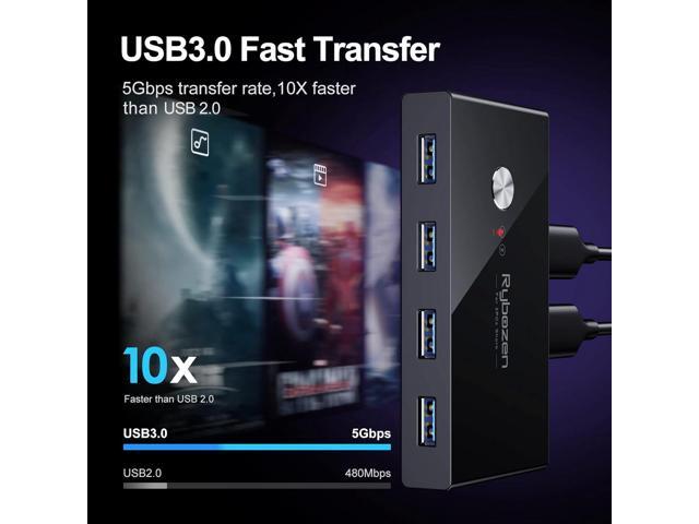 USB 3.0 Switch Selector,KVM Switch Adapter 2 Computer Sharing 4 USB Devices, Peripheral Hub Box for Mouse Keyboard Scanner Printer PC, with One...