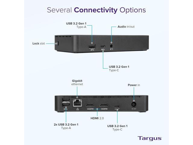 Targus USB C Docking Station Universal DV4K, USB C Laptop Docking Station Dual Monitor 2 HDMI, 65W Power Delivery, DisplayLink Works w/Operating...