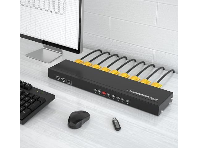 VGA KVM 8 Port, USB VGA Rackmount KVM + 8 KVM Cables + 4 USB Hubs + Wired Desktop Selector + Rack Mount Ears