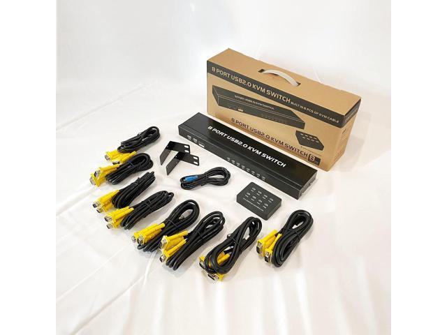 VGA KVM 8 Port, USB VGA Rackmount KVM + 8 KVM Cables + 4 USB Hubs + Wired Desktop Selector + Rack Mount Ears