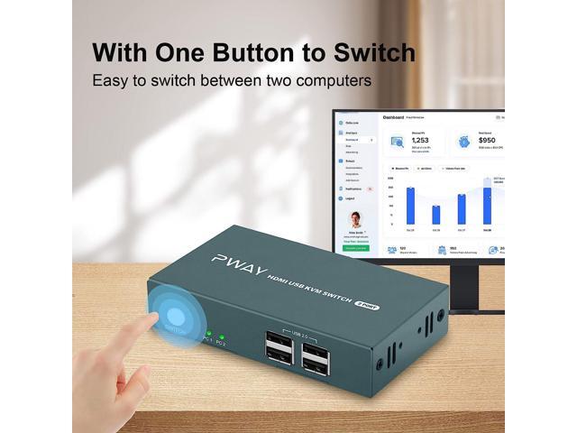 Steetek KVM Switch HDMI, 2 Port KVM Switch 4K@30Hz with 4 USB 2.0 Ports, HDMI KVM Switch 2 Computer 1 Monitor with Button Switch, USB KVM Switch...