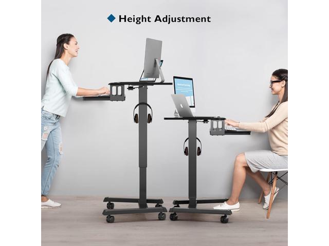 BONTEC Mobile Standing Desk with Keyboard Tray, Mobile Podium, Computer Workstation Up to 33Lbs, Laptop Sit or Stand Desk on Wheels, Height...