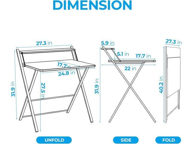 GreenForest Small Folding Desk No Assembly Required, Fully Unfold 27.3 x 22 inch 2-Tier Computer Desk with Shelf Space Saving Foldable Table for...