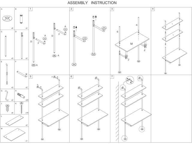MAIKAILUN White and Gold Desk, 36' Ladder Desk, Wall Mount Computer Writing Table Pipe Shelf Shelving Mini Narrow Industrial Modern for Small...