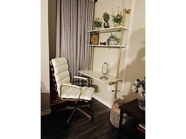 MAIKAILUN White and Gold Desk, 36' Ladder Desk, Wall Mount Computer Writing Table Pipe Shelf Shelving Mini Narrow Industrial Modern for Small...