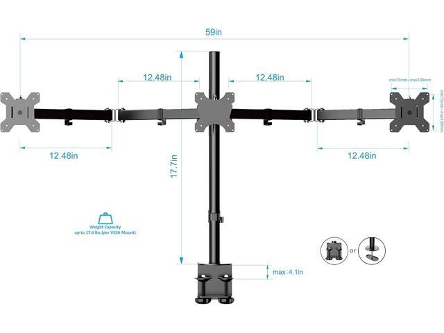 Rocelco Premium Triple Monitor Desk Mount - Standard Pattern Fits 13' - 27' LED LCD Flat Computer Screen - Three Articulated Full Motion Adjustable...