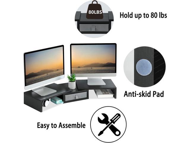 TEAMIX Dual Monitor Stand Riser with Drawer - Length and Angle Adjustable Double Monitor Riser Corner Desk Shelf Organizer 37 inch Long Monitor...